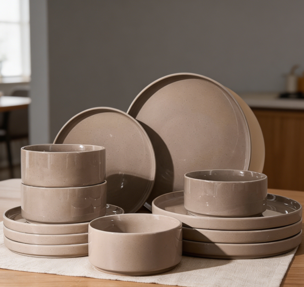 12-Piece Cinnamon Brown Stoneware Dinnerware Set for 4