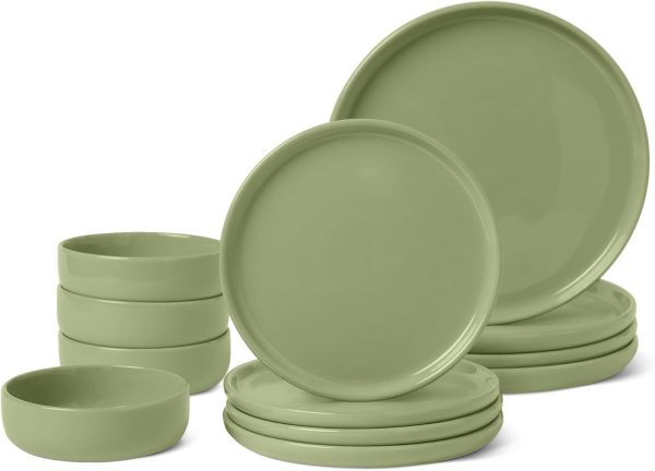 12-Piece Olive Glazed Stoneware Dinnerware Set for 4