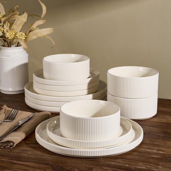 12-Piece Creamy White Porcelain Dinnerware Set for 4 Chip Resistant