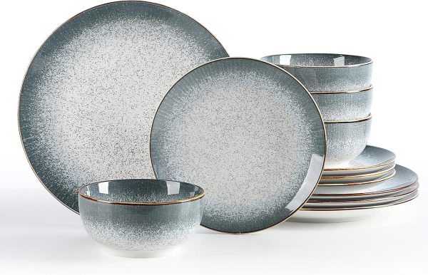 12-Piece Light Gray Porcelain Dinnerware Set for 4 Chip Resistant