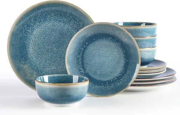 12-Piece Blue Porcelain Dinnerware Set for 4 Chip Resistant