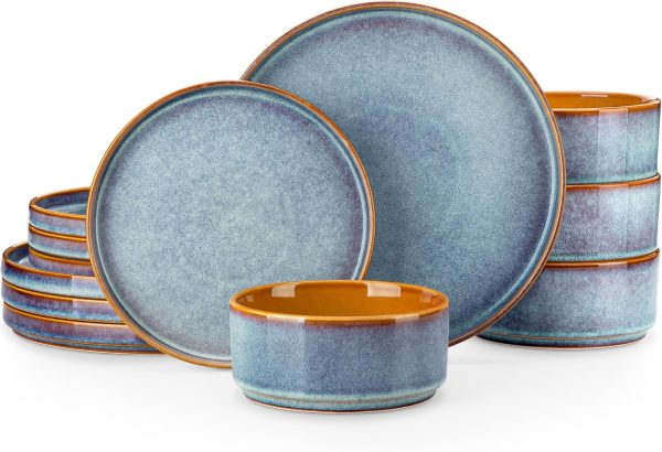 12-Piece Blue Reactive Glaze Stoneware Dinnerware Set for 4